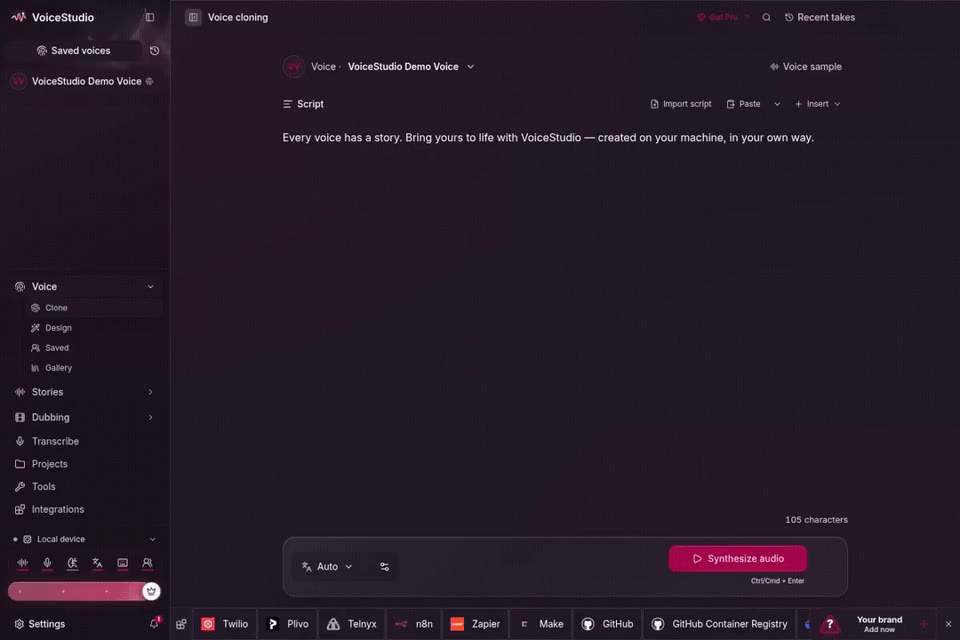 debpalash/VoiceStudio — VoiceStudio voice cloning and dubbing demo