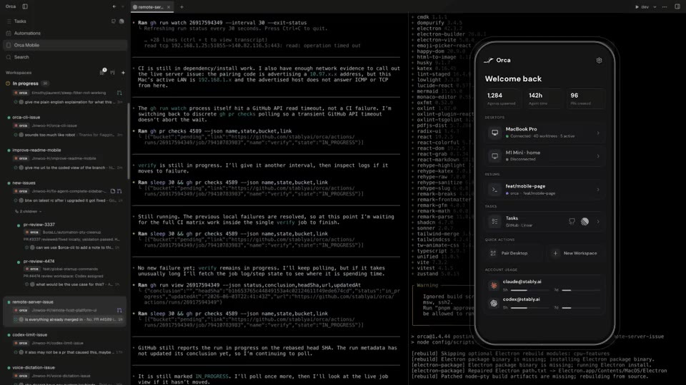 stablyai/orca — Orca desktop and mobile companion demo